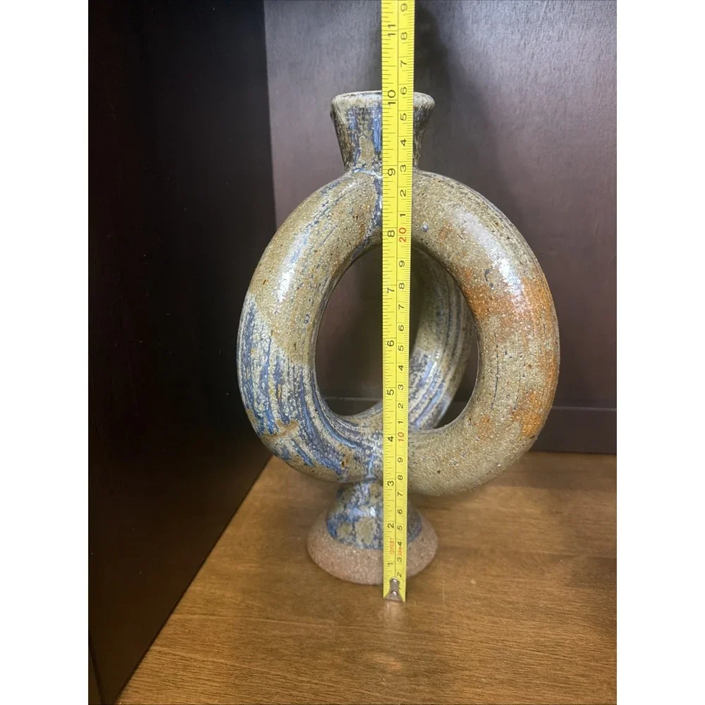 Studio Art Pottery Ring Loop Vase Pitcher Hand Thrown 10.25